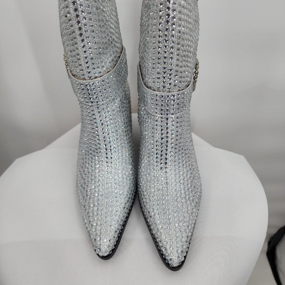 AZALEA WANG Federica Silver Crystal Shortie Western Cowgirl Boots 6-10 NWT - Picture 8 of 10